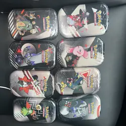 BRAND NEW Pokemon Mini Tin Display Black Bolt and White Flare Collection, 8 Tins - Image 1