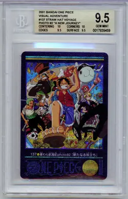 BGS 9.5 Luffy Staw Hat Voyage Foil #137 One Piece Visual Adventure Bandai 2001 - Image 1