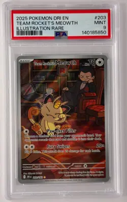 2025 POKEMON DRI EN-DESTINED RIVALS ILLUSTRATION RARE TEAM ROCKET'S MEOWTH PSA 9 - Image 1