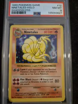 1999 Pokemon Ninetales Holo #12 PSA 8 NM-MT Shadowless Base Set WOTC - Image 1