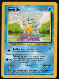 Squirtle Base Set 1999 Pokemon Near Mint 63/102 - Image 1