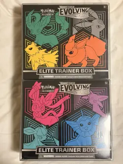 Pokemon TCG: SW&SH Evolving Skies ETB Pair Of 2 Artworks w Plastic Display Case - Image 1