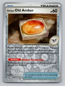 Reverse Holo Antique Old Amber 154/165 Common 151 Pokemon - Image 1