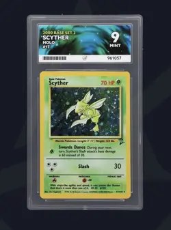 Pokemon TCG Scyther Base Set 2 Holo Unlimited Rare Card 17/130 Graded Ace 9 - Image 1