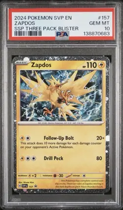 Zapdos PSA 10 2024 Pokemon Black Star Promo #157 Three Pack Blister GEM MINT - Image 1