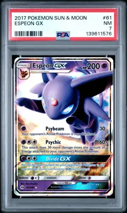 2017 POKEMON SUN & MOON #61 ESPEON GX PSA 7 - Image 1
