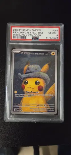 Pokemon Card Pikachu X Van Gogh Promo Grey FELT Hat (DECO CARD) - Image 1