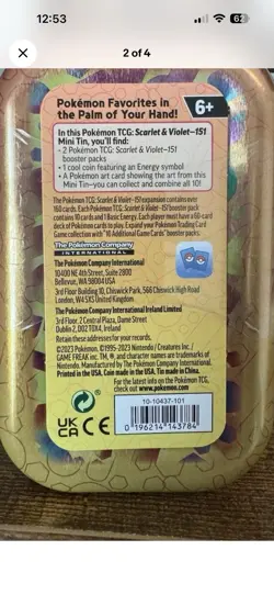 Pokemon TCG S&V 151 Mini Tin 2 Booster packs of 151 - Arcanine English Sealed - Image 2