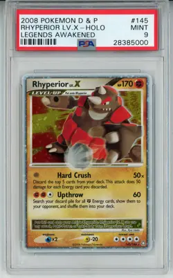 2008 POKEMON LEGENDS AWAKENED RHYPERIOR LV X #145 HOLO PSA 9 MINT #28385000 - Image 1