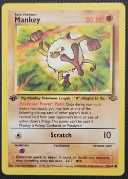 Near Mint - Vintage Pokemon TCG Jungle WoTC Mankey 1st Edition #55/64 Regular - Image 1
