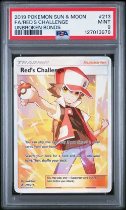2019 POKEMON SUN & MOON UNBROKEN BONDS #213 FULL ART/RED'S CHALLENGE PSA 9 - Image 1