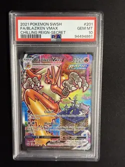 2021 POKEMON SWORD & SHIELD CHILLING REIGN SECRET FULL ART/BLAZIKEN VMAX PSA 10 - Image 1