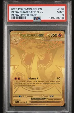 2025 POKEMON PHANTASMAL FLAMES MEGA HYPER RARE #130 MEGA CHARIZARD X EX PSA 9 - Image 1