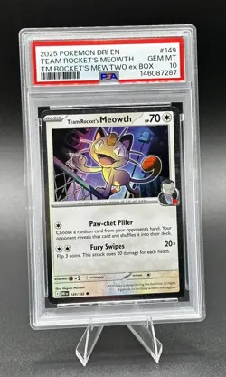 2025 POKEMON DRI EN-DESTINED RIVALS #149 TEAM ROCKET'S MEOWTH PSA 10 - Image 1