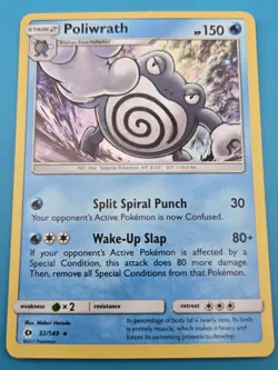 POKEMON POLIWRATH 32/149 HOLO RARE SUN AND MOON BASE LP - Image 1