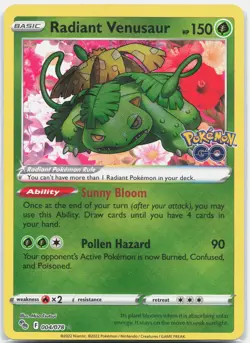 Radiant Venusaur Radiant Rare Pokemon GO PGO Grass Holofoil 004/078 NM - Image 1
