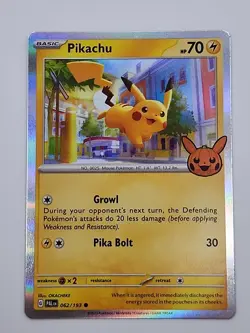 Pikachu 062/193 Holo SV: Paldea Evolved Rare Stamped Trick or Trade Pokemon - Image 1