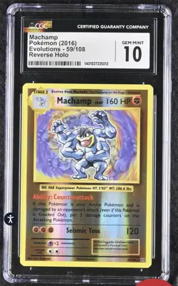 2016 POKEMON EVOLUTIONS - REVERSE HOLO #59/108 MACHAMP CGC 10 GEM MINT - Image 1