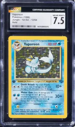 1999 Pokemon Vaporeon 12/64 1st Edition Jungle Holo CGC 7.5 - Image 1