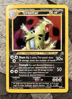 Pokemon TCG 1st Tyranitar Holo Rare Card 12/75 Neo Discovery - First Edition DM - Image 1