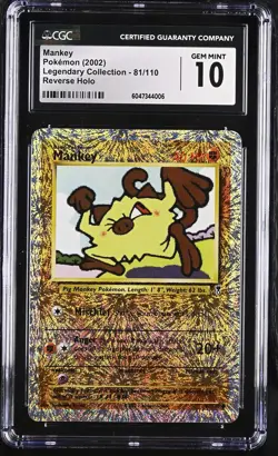 CGC 10 GEM MINT Mankey Legendary (Collection) 81/110 Reverse Holo Pokemon Card - Image 1