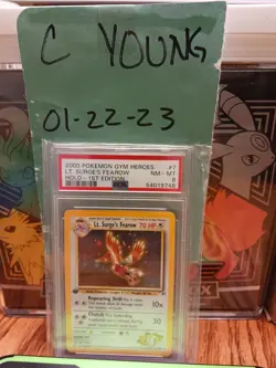 PSA 8 Pokemon TCG Lt. Surge's Fearow Gym Heroes 7/132 Holo 1st Edition Holo Rare - Image 1
