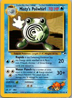 Misty's Poliwhirl 53/132 Uncommon Gym Heroes Pokemon Unlimited Moderately Played - Image 1