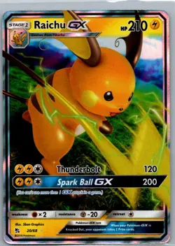 Raichu GX 20/68 Holo Rare GX Hidden Fates Pokemon Holo Lightly Played - Image 1
