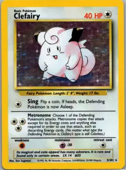 Clefairy 5/102 Holo Holo Rare Base Set Unlimited Pokemon Holo MP 2 - Image 1