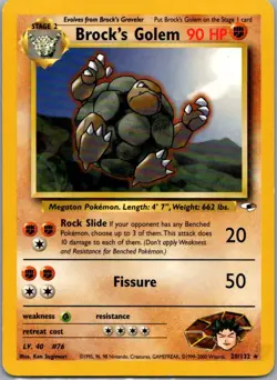 Brock's Golem 20/132 Rare Gym Heroes Pokemon Unlimited Moderately Played - Image 1