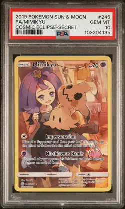 2019 POKEMON SUN & MOON COSMIC ECLIPSE SECRET #245 FULL ART/MIMIKYU PSA 10 - Image 1