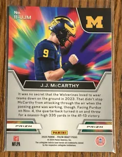 2024 Prizm Draft JJ McCarthy Instant Impact Red Cracked Ice RC Minnesota Vikings - Image 2