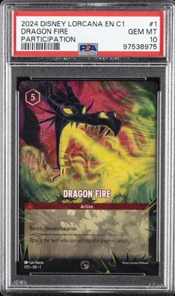 2024 DISNEY LORCANA EN C1-LORCANA CHALLENGE PROMO #1 DRAGON FIRE PSA 10 - Image 1