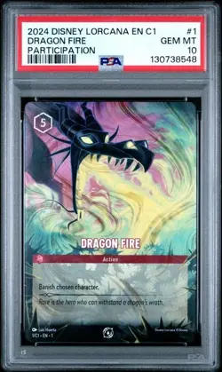 Disney Lorcana Dragon Fire DLC Participation Enchanted Promo 1/C1 PSA 10 Gem Mt - Image 1