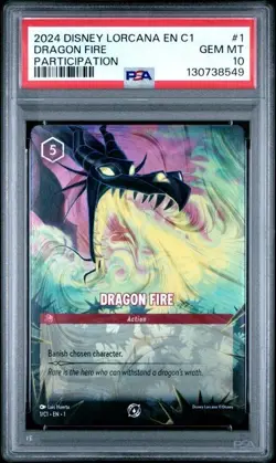 Disney Lorcana Dragon Fire DLC Participation Enchanted Promo 1/C1 PSA 10 Gem Mt - Image 1