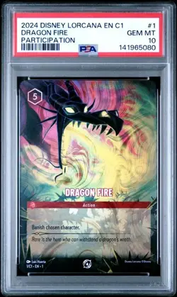 Disney Lorcana Dragon Fire DLC Participation Enchanted Promo 1/C1 PSA 10 Gem Mt - Image 1