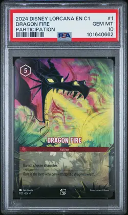 2024 DISNEY LORCANA EN C1-LORCANA CHALLENGE PROMO #1 DRAGON FIRE PSA 10 - Image 1