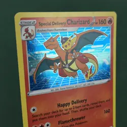 HEAVY BLEED DAMAGED Special Delivery Charizard SWSH075 Holo Promo Pokemon Card - Image 4