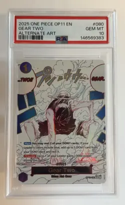 Namco Gear Two Alternate Art Foil Rare OP11-080 PSA 10 One Piece CCG Card - Image 1