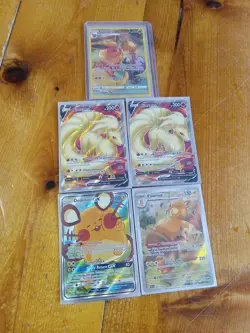 Pokemon TCG Dedenne GX 195A/214 Promo Full Art GX Flareon Ninetales Pawmot Lot - Image 1