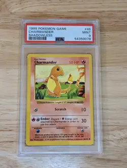 Charmander 46/102 Common 1999 Base Set Shadowless WOTC Pokemon Cards PSA 9 Mint! - Image 1
