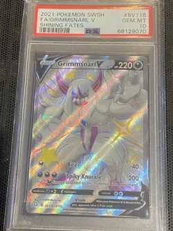 2021 POKEMON SWORD & SHIELD SHINING FATES #SV116 FULL ART/GRIMMSNARL V PSA 10 - Image 1