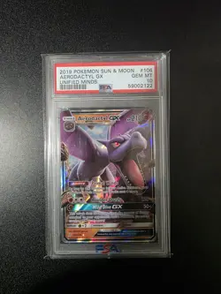 2019 POKEMON SUN & MOON UNIFIED MINDS #106 AERODACTYL GX PSA 10 - Image 1