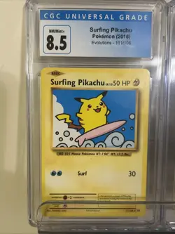 Pokemon TCG Surfing Pikachu 2016 Evolutions 111/108 CGC Graded 8.5 NM/MINT+ - Image 1