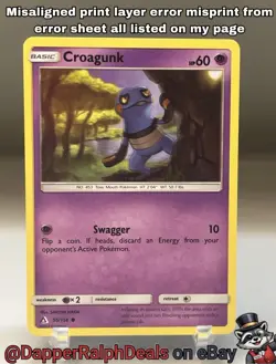 Pokemon Misaligned Print Layer Misprint Error Croagunk 56/156 Ultra Prism - Image 1
