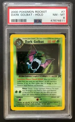 2000 Pokemon Rocket Dark Golbat Holo PSA 8 Mint 7/82 Rare Card No 7 Vintage - Image 1