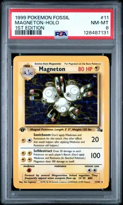 PSA 8 Magneton Holo 11/62 1st Edition Fossil 1999 Pokemon Card - Image 1