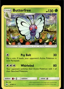 Pokemon Butterfree 3/149 Sun Moon Base Set Non Holo Rare 5 Card Lot - Image 1