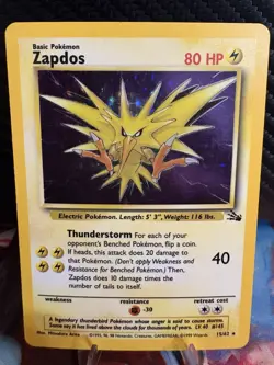 Zapdos 15/62 Fossil Holo Rare WOTC 1999 LP Pokemon Card ⚡ - Image 1