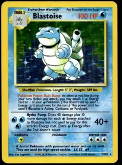 Blastoise 2/102 Base Set Holo Rare 1999 HP 100 Ken Sugimori Pokemon TCG - Image 1